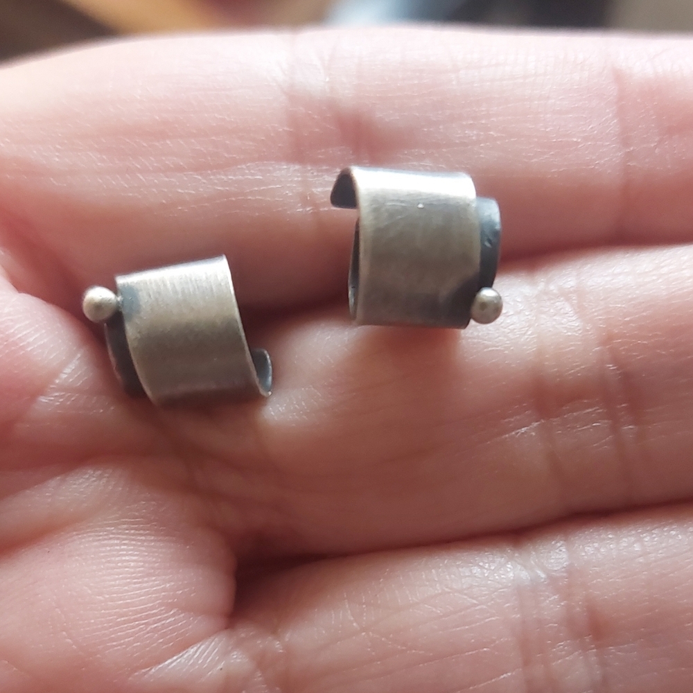 Handmade Oxidized Silver and Black Stud Earrings